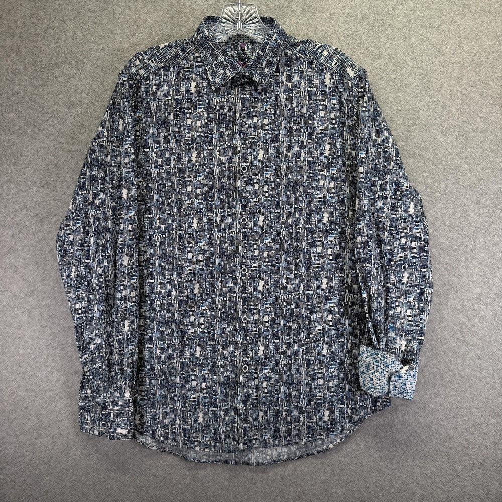 Robert Graham Shirt Mens Medium Blue Geometric Stretch Button Up Long Sleeve